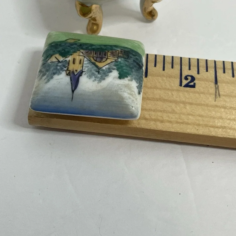 TRINKET BOX HAND PAINTED CHURCH LANDSCAPE FOOTED PORCELAIN JEWELRY RING ANTIQUE